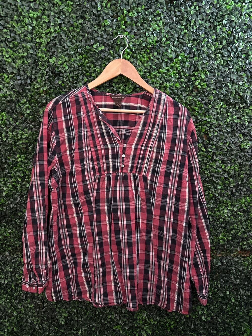 Bit & Bridle, Red and Black Plaid,  Women’s L, Long sleeve  Pullover blouse